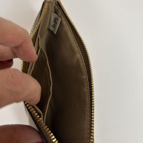 Coach Corner Zip Zip Wallet Wristlet Signature Plaid Khaki Chalk - Picture 5 of 8